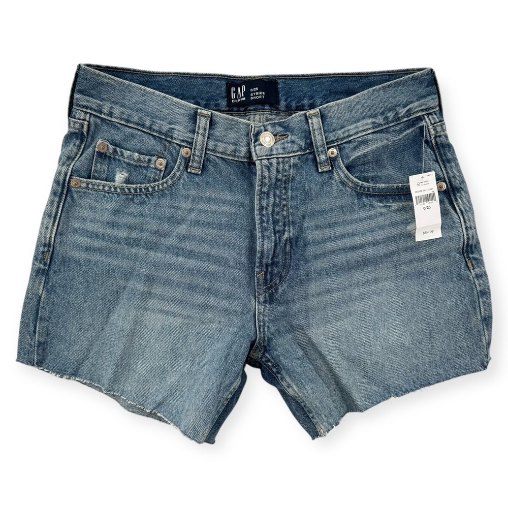 Gap Denim Stride Shorts Womens Size‎ 0 / 25 Blue Mid Rise Raw Cutoff Jeans NWT